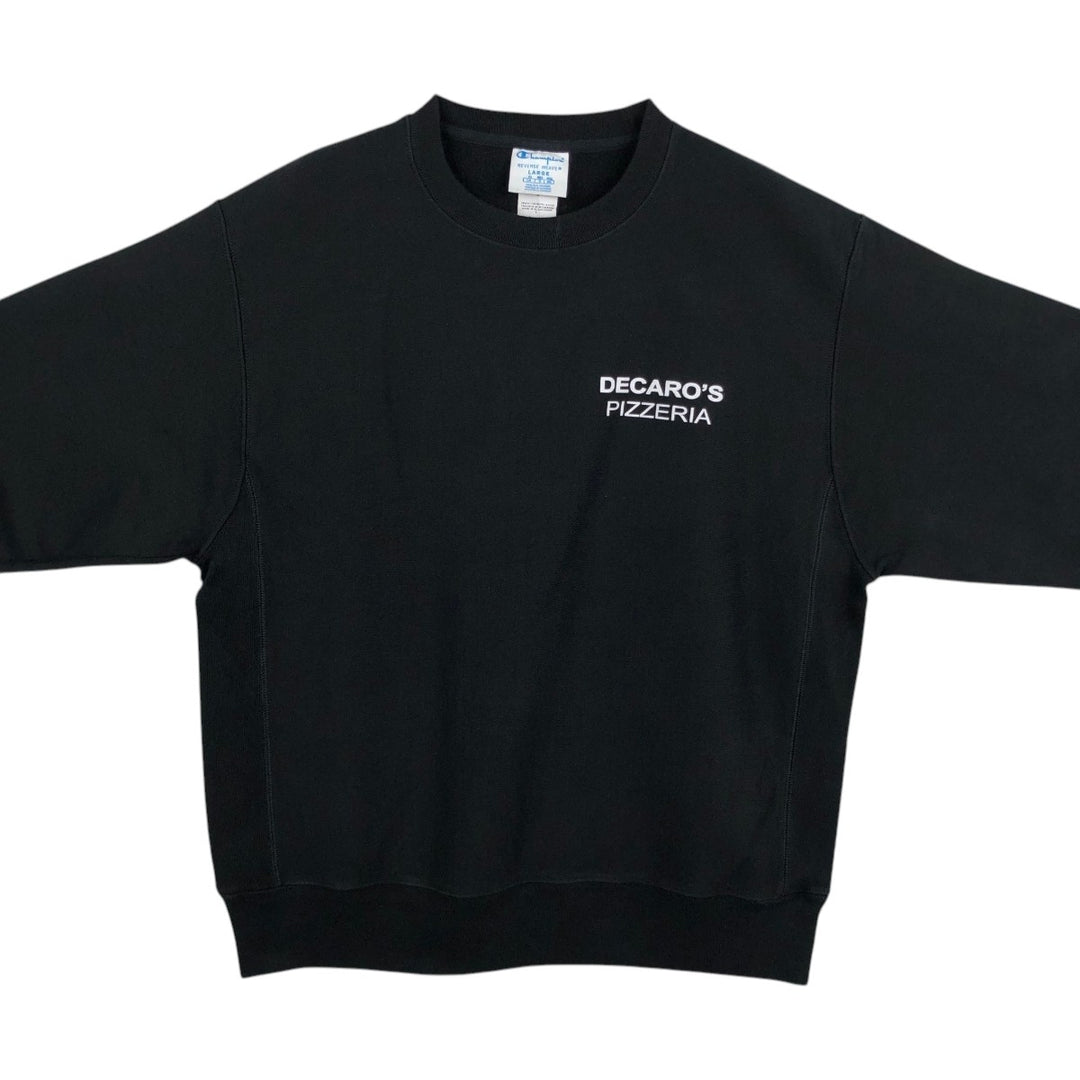Champion REVERSE WEAVE DECARO'S PIZZERIA advertising sweatshirt, men's size L (approx.) cotton black type Vintage Second Hand