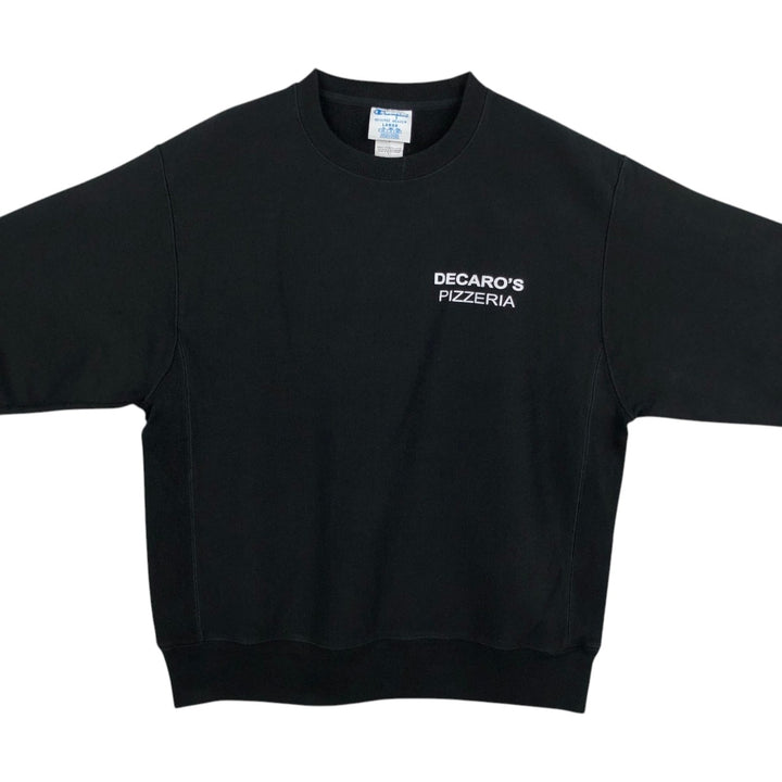 Champion REVERSE WEAVE DECARO'S PIZZERIA advertising sweatshirt, men's size L (approx.) cotton black type Vintage Second Hand