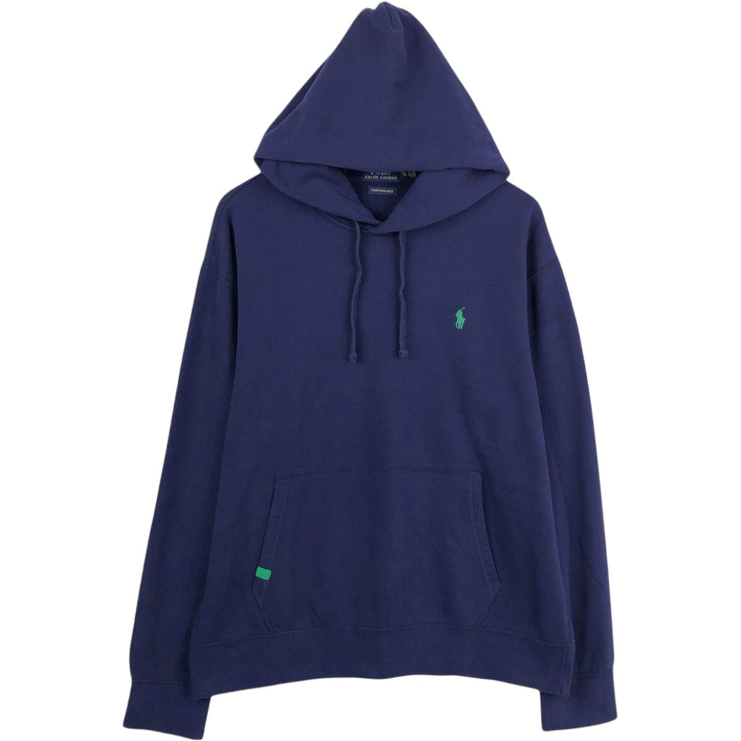 Ralph Lauren POLO RALPH LAUREN PERFORMANCE sweatshirt pullover hoodie, men's size XL cotton navy blue type Vintage Second Hand
