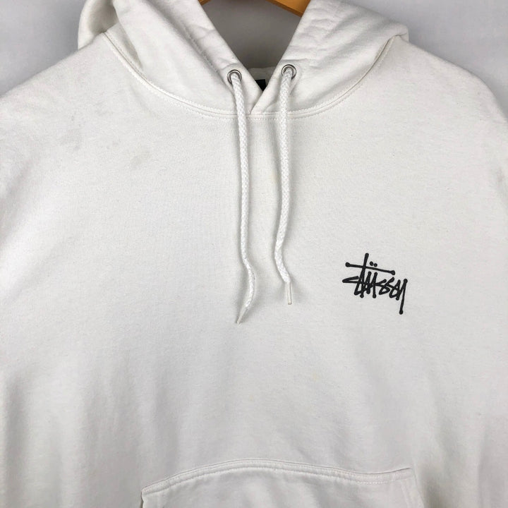 Stussy sweatshirt pullover hoodie, men's size M polyester white type Vintage Second Hand
