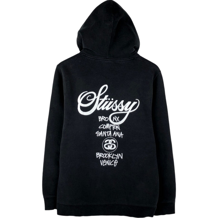 STUSSY sweatshirt pullover hoodie, men's size L cotton black type Vintage Second Hand