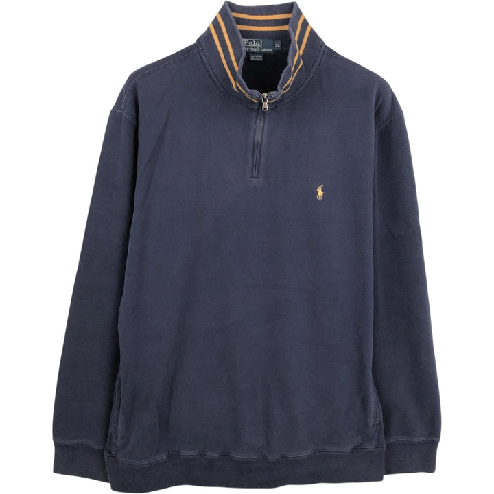 Ralph Lauren POLO by Ralph Lauren Half-Zip Sweatshirt, Men's XL cotton navy blue type Vintage Second Hand