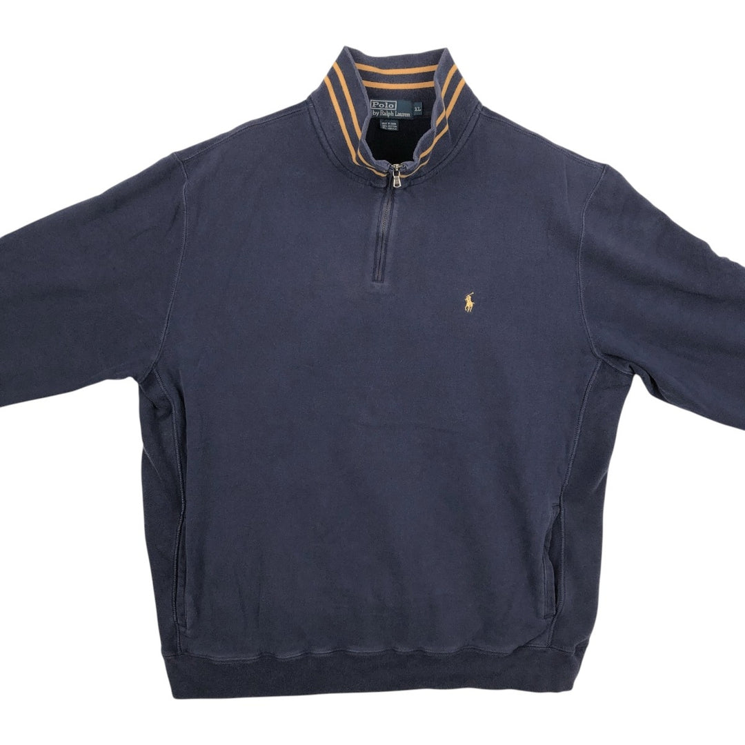 Ralph Lauren POLO by Ralph Lauren Half-Zip Sweatshirt, Men's XL cotton navy blue type Vintage Second Hand
