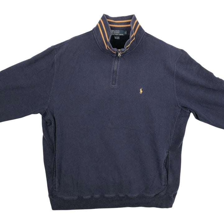 Ralph Lauren POLO by Ralph Lauren Half-Zip Sweatshirt, Men's XL cotton navy blue type Vintage Second Hand