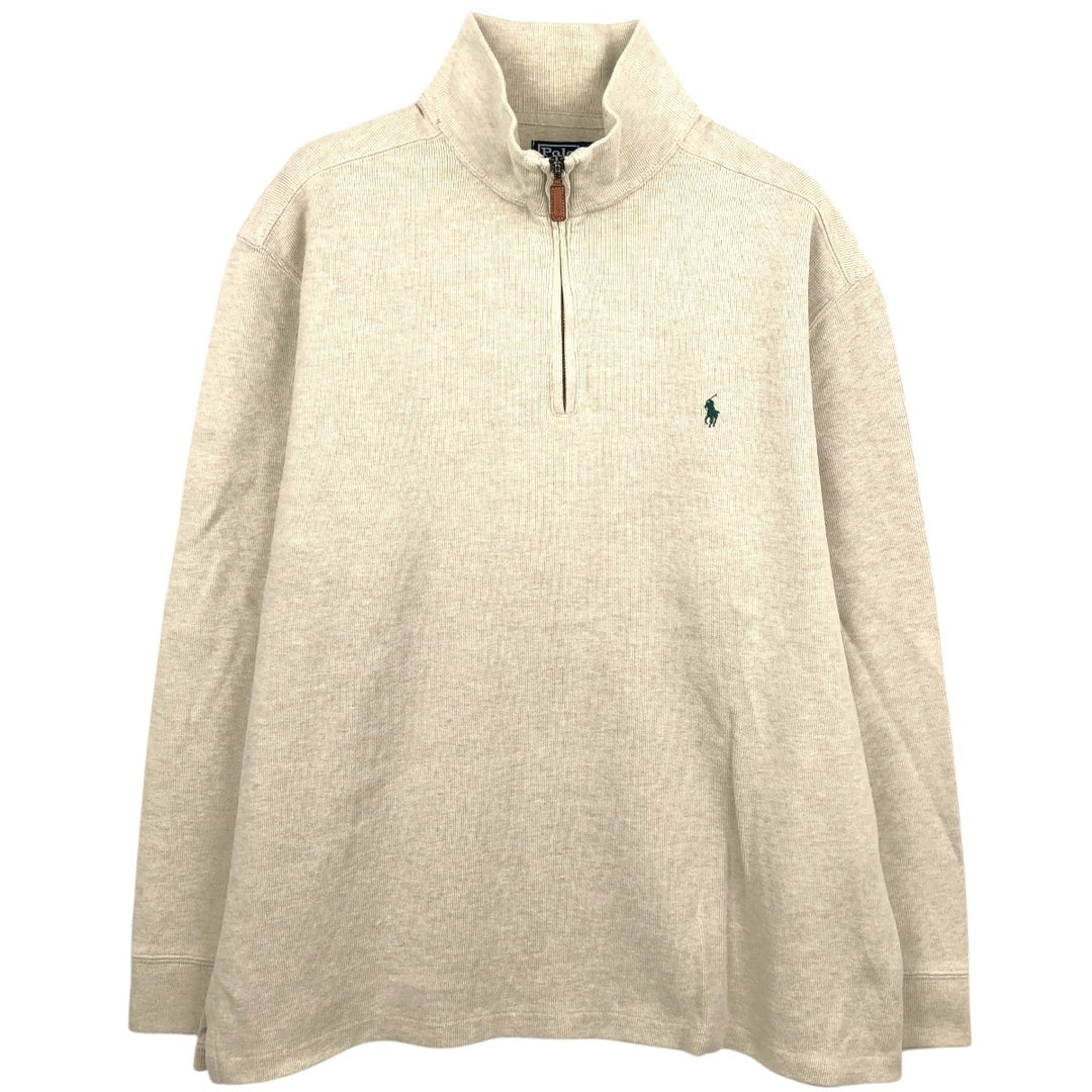 Ralph Lauren POLO by Ralph Lauren Half-Zip Sweatshirt, Men's XL cotton Beige type Vintage Second Hand