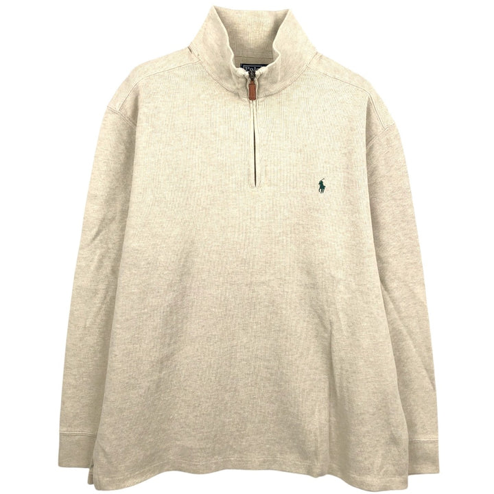 Ralph Lauren POLO by Ralph Lauren Half-Zip Sweatshirt, Men's XL cotton Beige type Vintage Second Hand