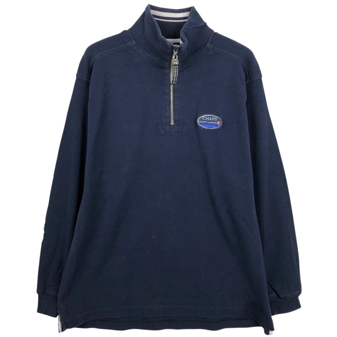 Ralph Lauren CHAPS Half-Zip Sweatshirt (Men's Size L) cotton navy blue type Vintage Second Hand