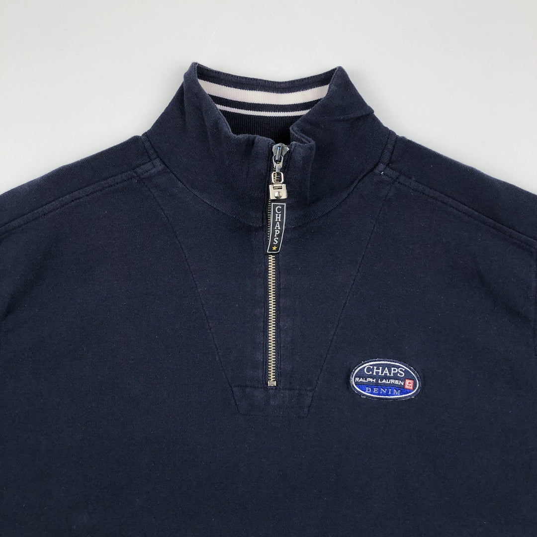 Ralph Lauren CHAPS Half-Zip Sweatshirt (Men's Size L) cotton navy blue type Vintage Second Hand