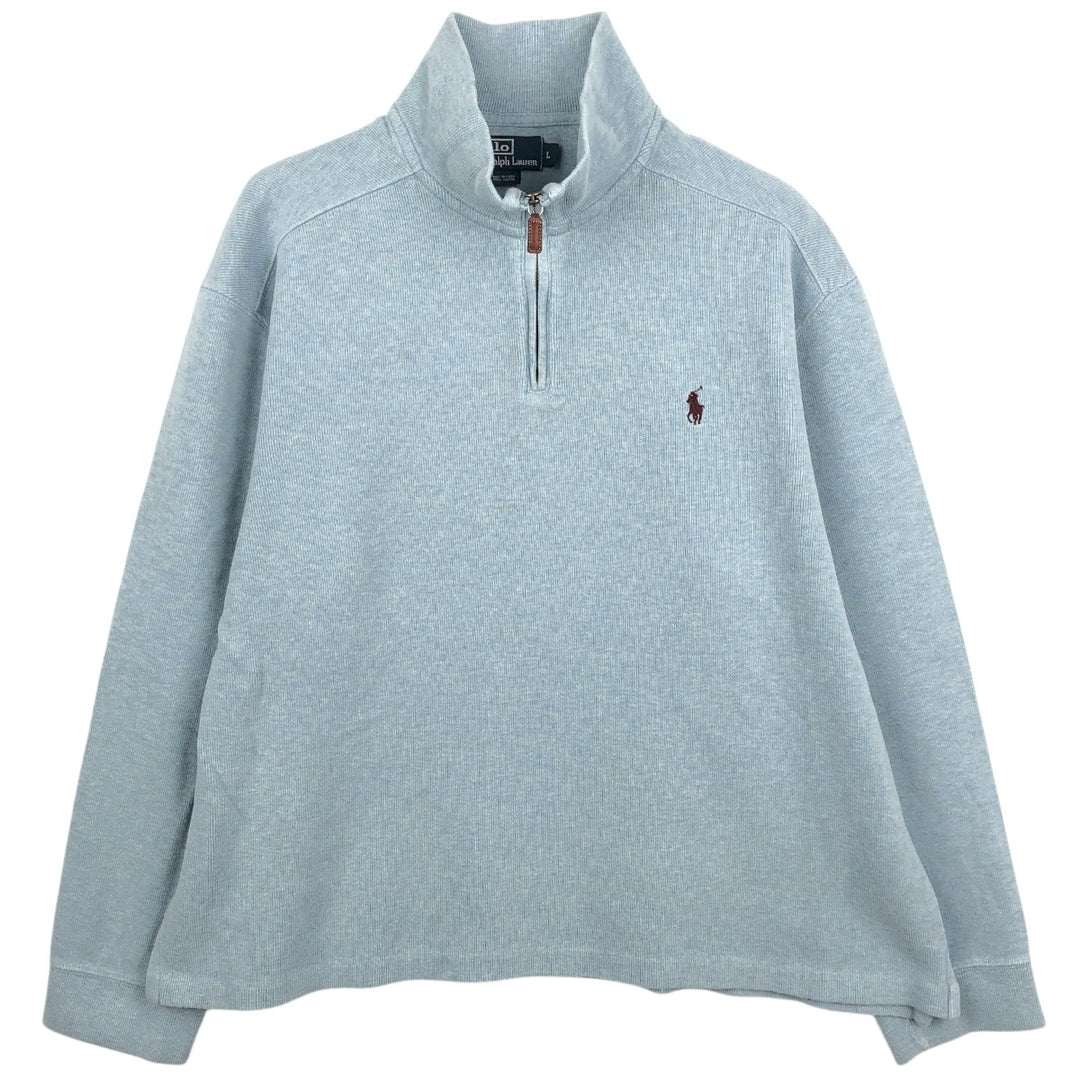 Ralph Lauren POLO by Ralph Lauren Half-Zip Sweatshirt, Men's Size L cotton Blue type light blue Vintage Second Hand