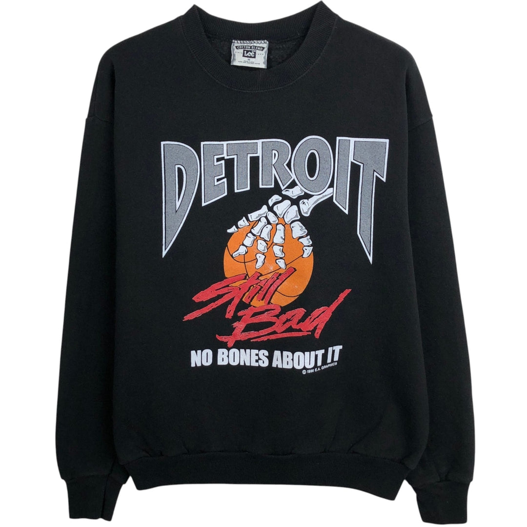 90'S Lee NBA Detroit Pistons Print Sweatshirt, Made in USA, Men's Size M (Equivalent), Vintage cotton black type Vintage Second Hand