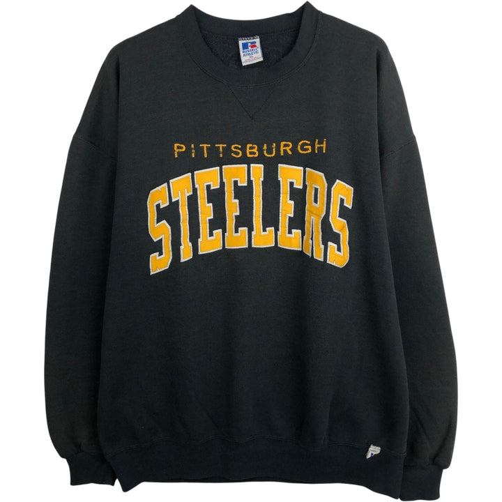 90'S Russell NFL Pittsburgh Steelers Print Sweatshirt, Made in USA, Men's Size XL (approx.) cotton black type Vintage Second Hand