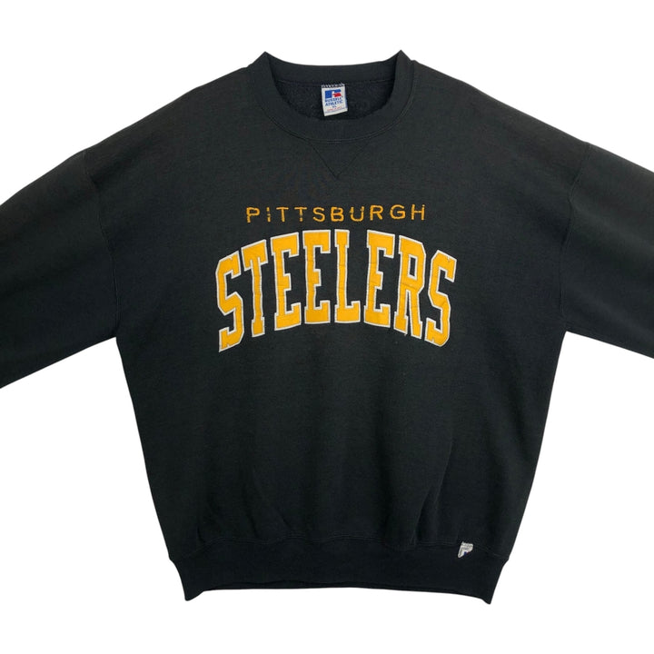 90'S Russell NFL Pittsburgh Steelers Print Sweatshirt, Made in USA, Men's Size XL (approx.) cotton black type Vintage Second Hand