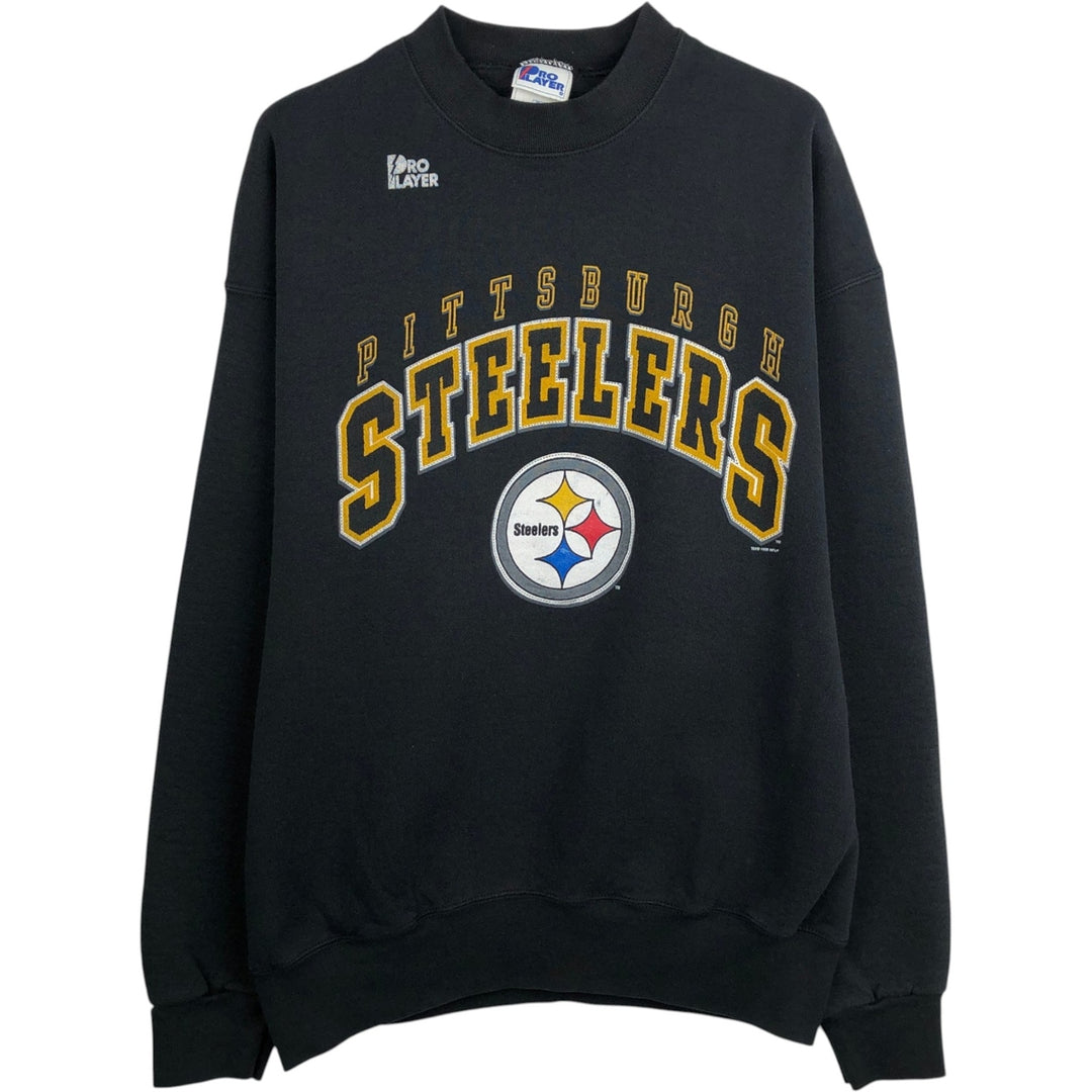 90'S PRO PLAYER NFL Pittsburgh Steelers Print Sweatshirt, Made in USA, Men's XL (approx.) cotton black type Vintage Second Hand