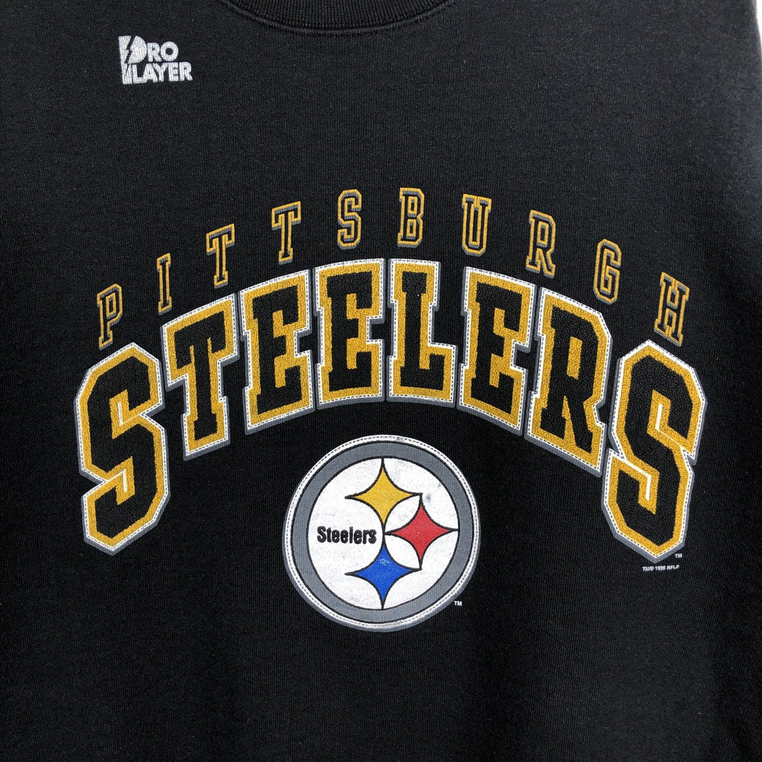 90'S PRO PLAYER NFL Pittsburgh Steelers Print Sweatshirt, Made in USA, Men's XL (approx.) cotton black type Vintage Second Hand