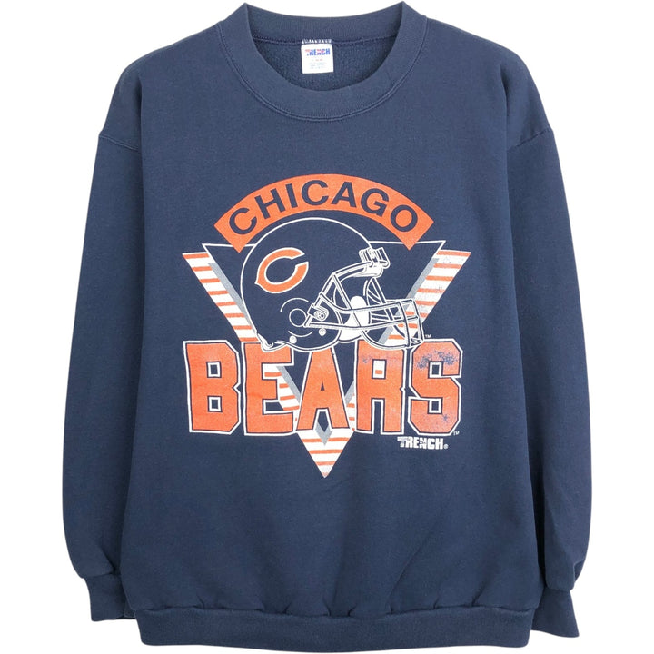 90'S TRENCH NFL Chicago Bears Print Sweatshirt, Made in USA, Men's Size L (Equivalent), Vintage polyester navy blue type Vintage Second Hand