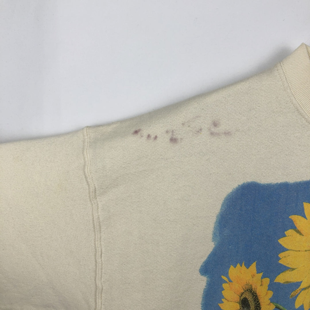 90'S Fruit of the Loom Floral Sunflower Pattern Print Sweatshirt, Made in USA, Men's Size L (approx.), Vintage cotton unbleached Vintage Second Hand