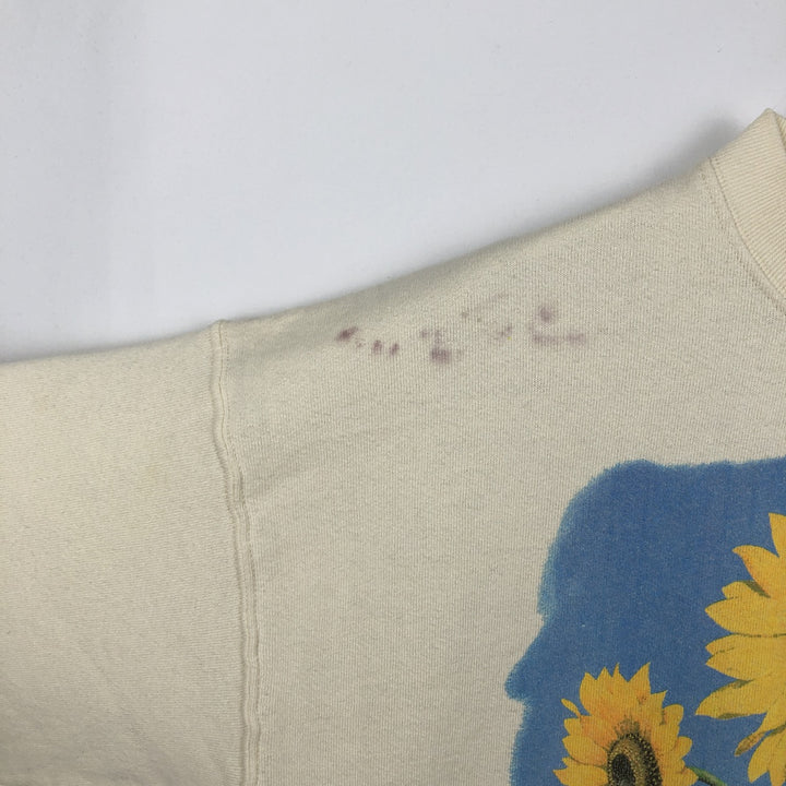 90'S Fruit of the Loom Floral Sunflower Pattern Print Sweatshirt, Made in USA, Men's Size L (approx.), Vintage cotton unbleached Vintage Second Hand