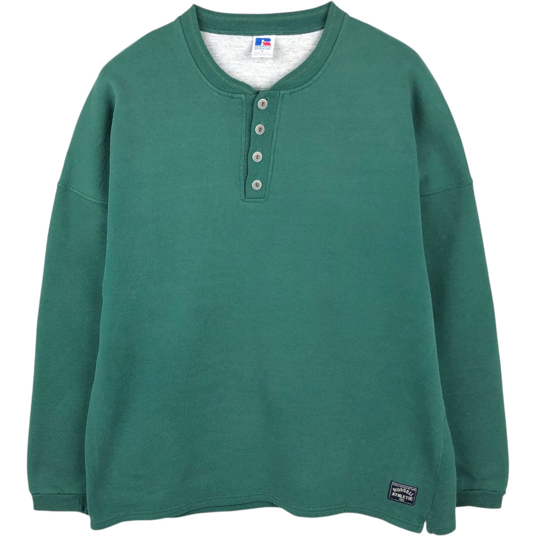 90'S Russell Henley Neck Plain Blank Sweatshirt, Made in USA, Men's XL Equivalent, Vintage cotton green type Vintage Second Hand