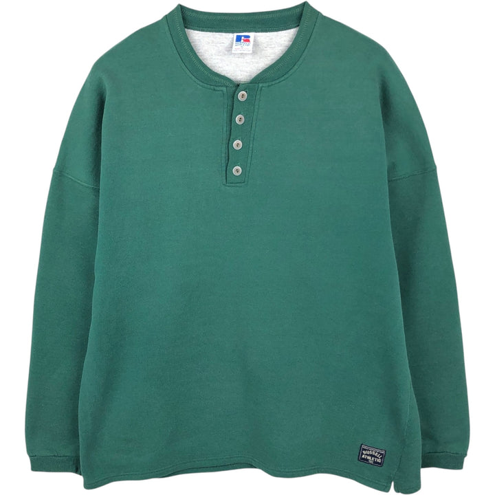 90'S Russell Henley Neck Plain Blank Sweatshirt, Made in USA, Men's XL Equivalent, Vintage cotton green type Vintage Second Hand