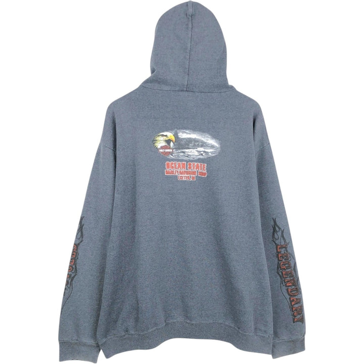 Harley-Davidson Fire Pattern Eagle Pattern Tribal Sweat Full-Zip Hoodie, Men's XXL Equivalent cotton Charcoal Vintage Second Hand