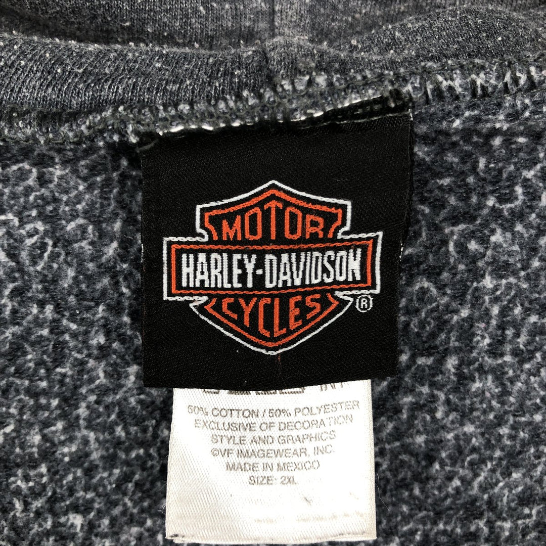 Harley-Davidson Fire Pattern Eagle Pattern Tribal Sweat Full-Zip Hoodie, Men's XXL Equivalent cotton Charcoal Vintage Second Hand