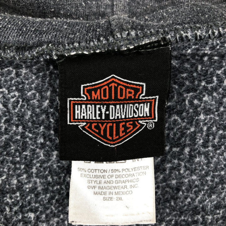 Harley-Davidson Fire Pattern Eagle Pattern Tribal Sweat Full-Zip Hoodie, Men's XXL Equivalent cotton Charcoal Vintage Second Hand