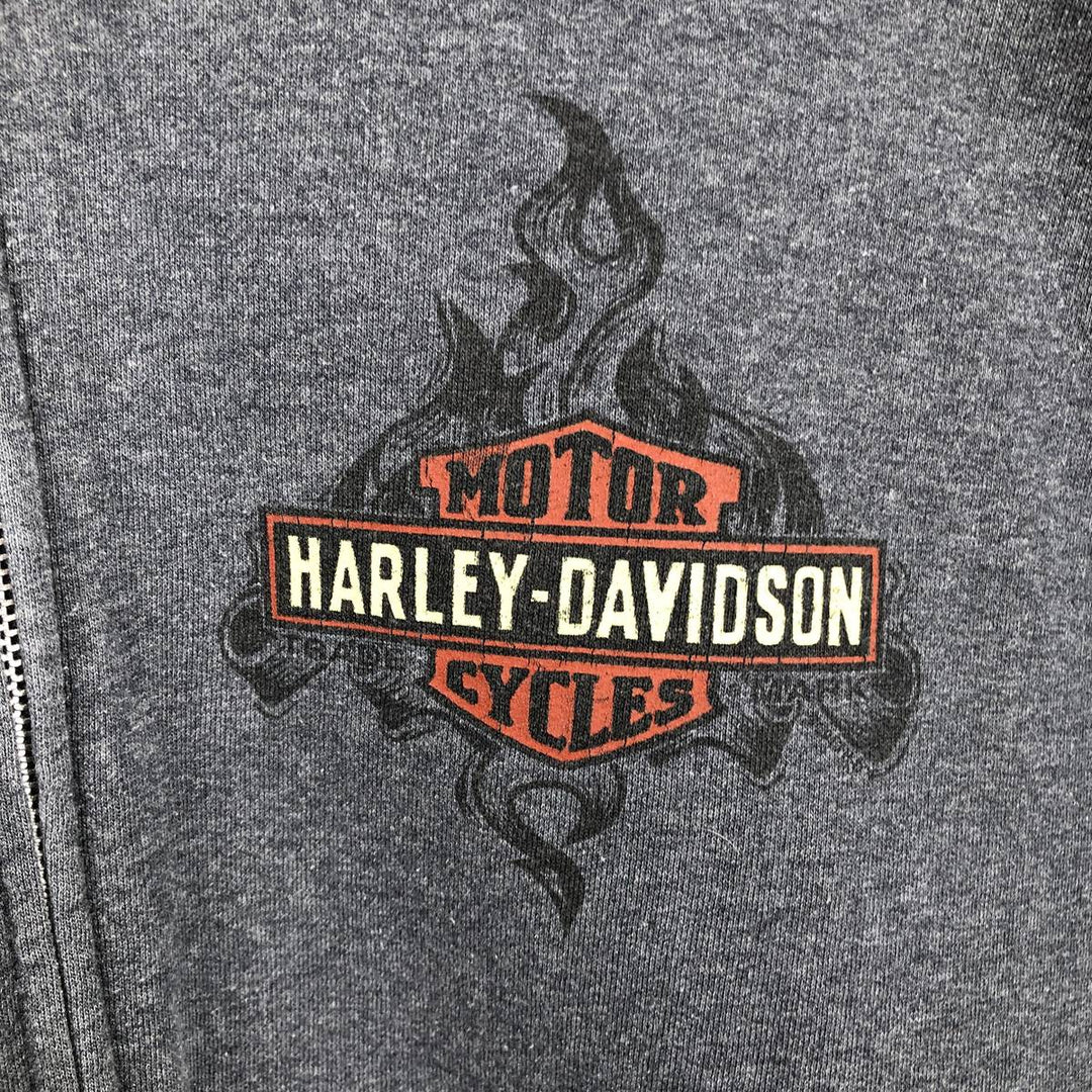 Harley-Davidson Fire Pattern Eagle Pattern Tribal Sweat Full-Zip Hoodie, Men's XXL Equivalent cotton Charcoal Vintage Second Hand
