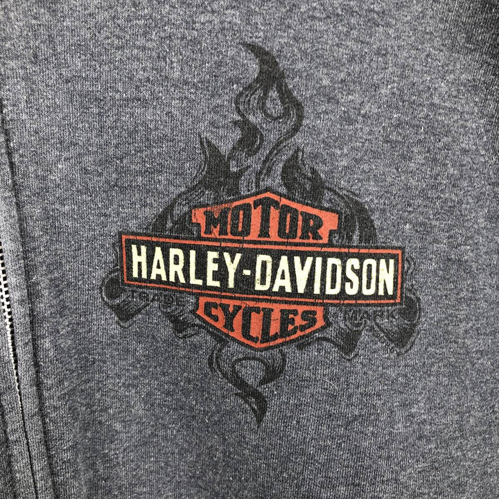 Harley-Davidson Fire Pattern Eagle Pattern Tribal Sweat Full-Zip Hoodie, Men's XXL Equivalent cotton Charcoal Vintage Second Hand