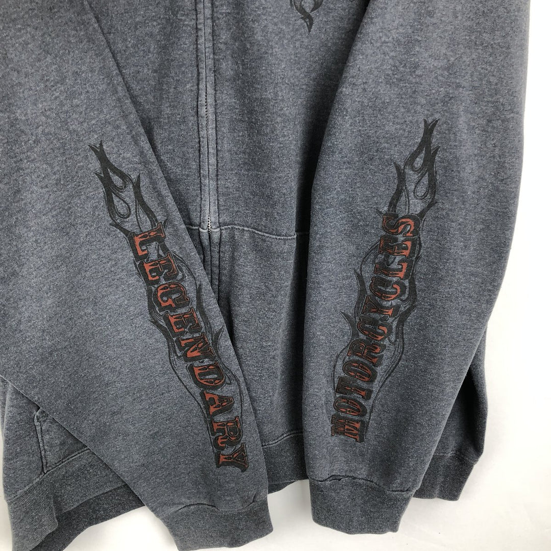 Harley-Davidson Fire Pattern Eagle Pattern Tribal Sweat Full-Zip Hoodie, Men's XXL Equivalent cotton Charcoal Vintage Second Hand