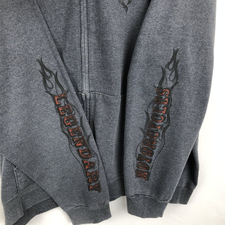 Harley-Davidson Fire Pattern Eagle Pattern Tribal Sweat Full-Zip Hoodie, Men's XXL Equivalent cotton Charcoal Vintage Second Hand
