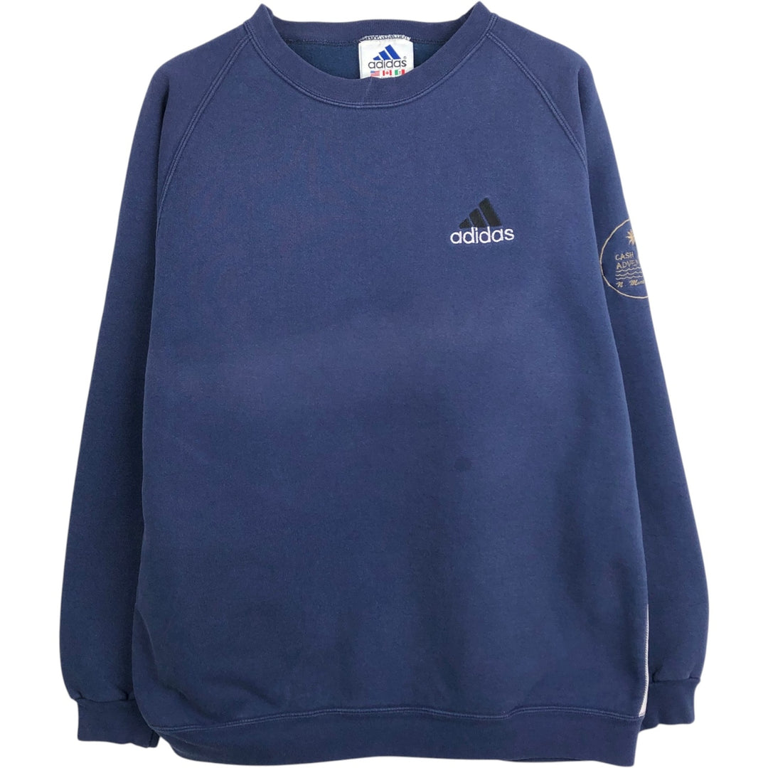 90'S Adidas logo sweatshirt, made in USA, men's size L equivalent, vintage. cotton navy blue type Vintage Second Hand