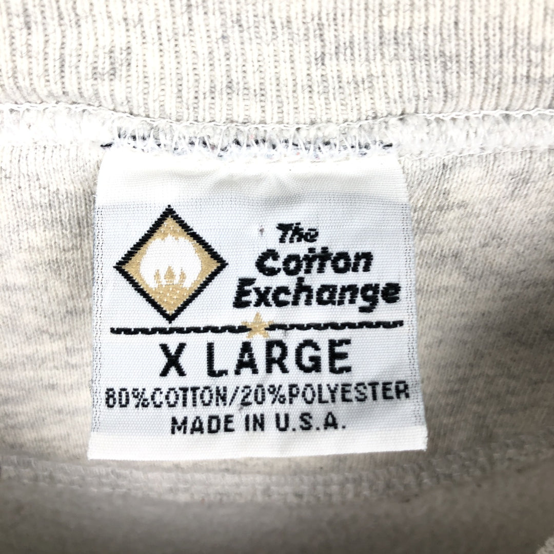 90'S The Cotton Exchange College Sweatshirt, Made in USA, Men's XL equivalent, Vintage cotton gray type Vintage Second Hand