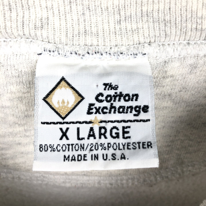 90'S The Cotton Exchange College Sweatshirt, Made in USA, Men's XL equivalent, Vintage cotton gray type Vintage Second Hand