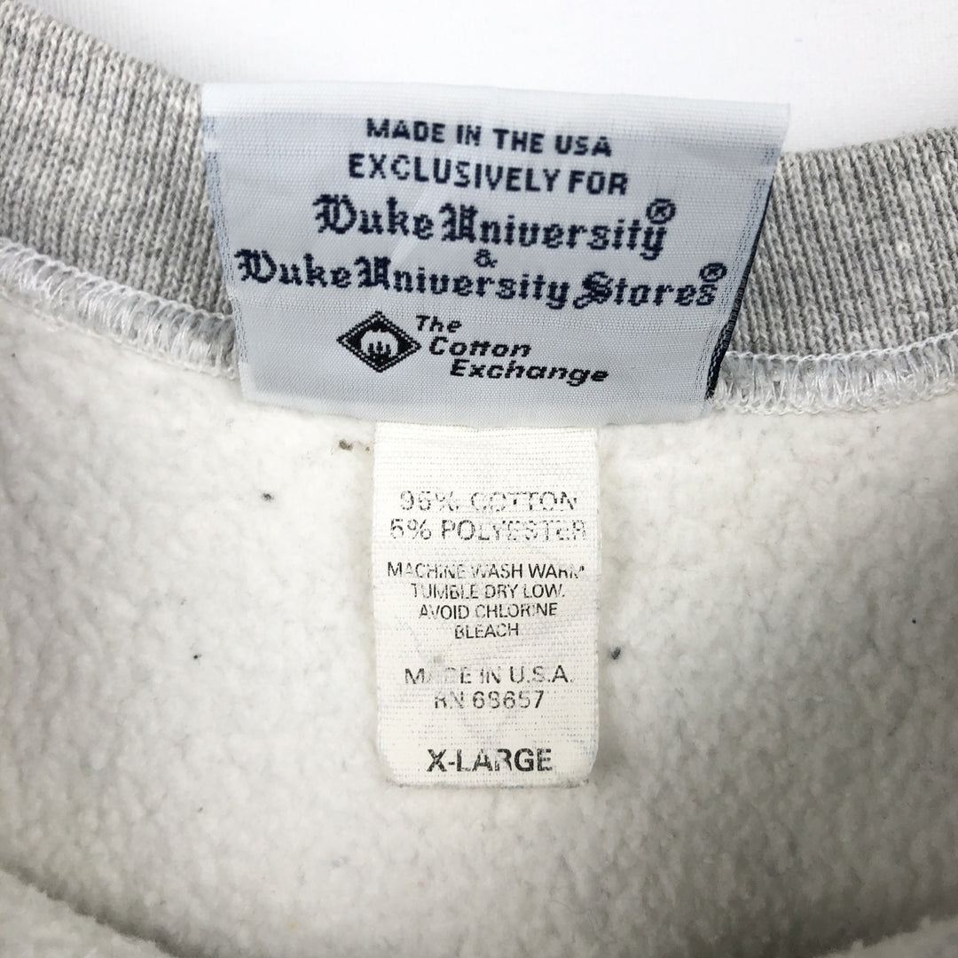 90'S The Cotton Exchange College Sweatshirt, Made in USA, Men's XL equivalent, Vintage cotton gray type Vintage Second Hand