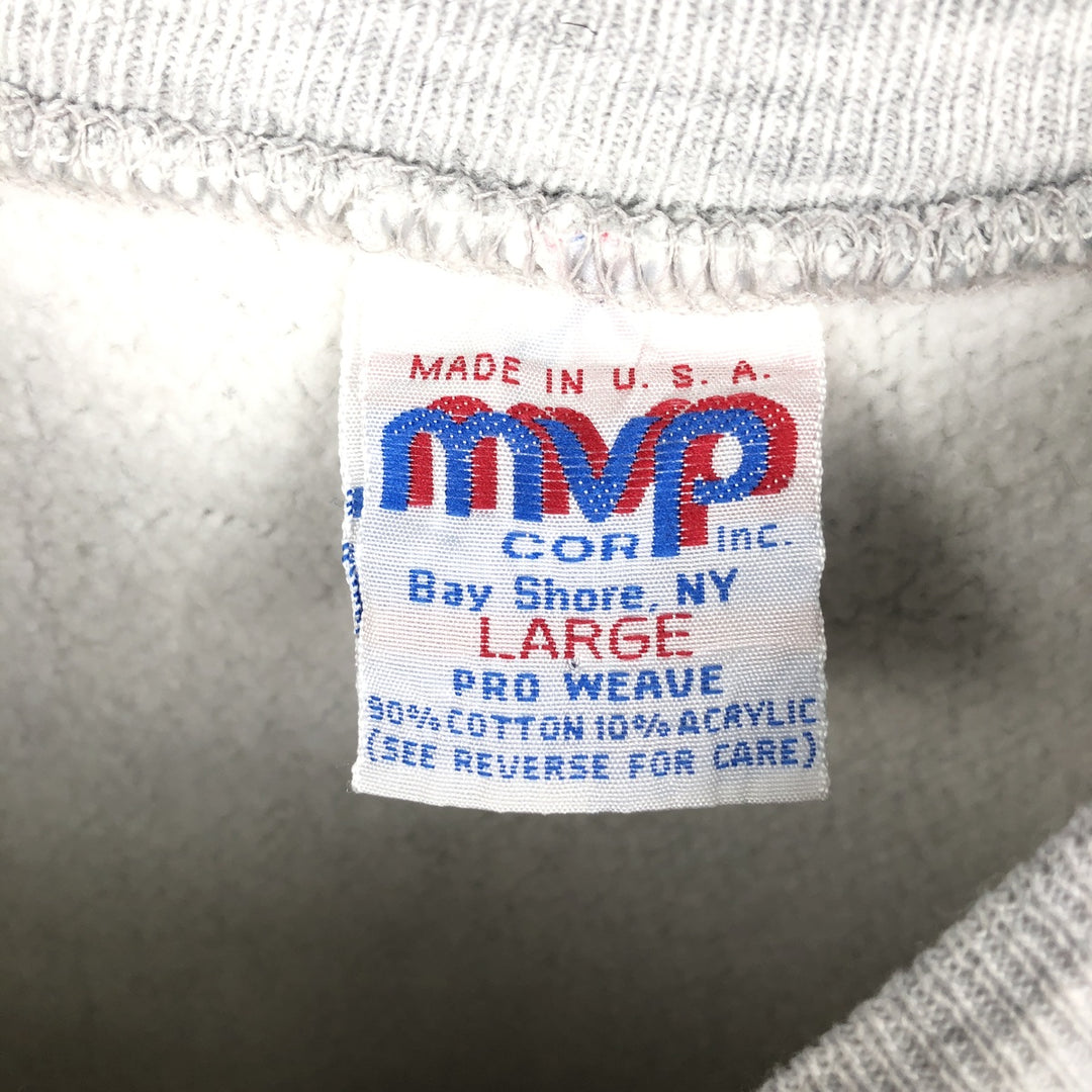 80s-90'S MVP College Sweatshirt, Made in USA, Men's Size L (Equivalent), Vintage cotton gray type Vintage Second Hand