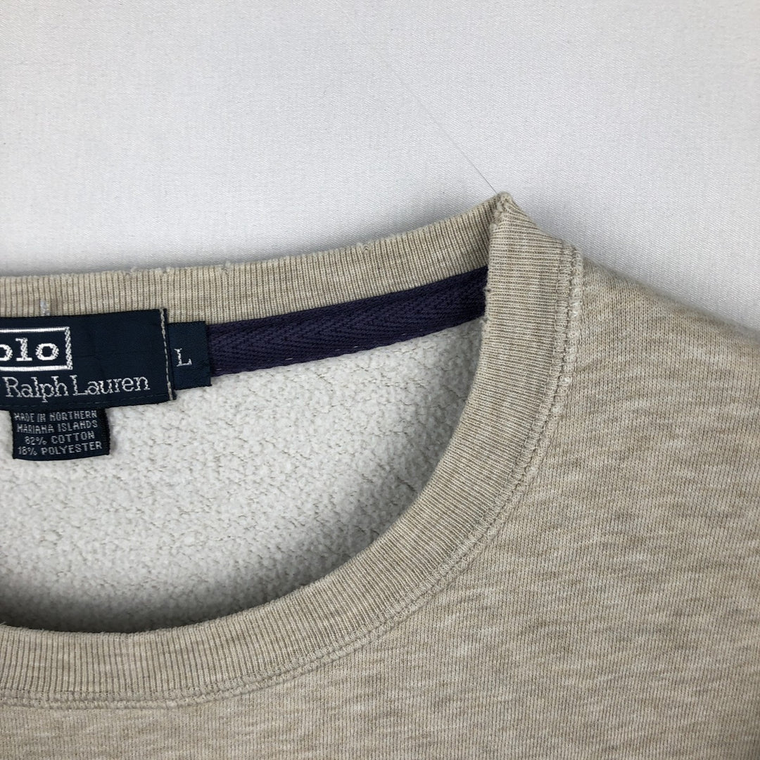 Ralph Lauren POLO by Ralph Lauren One Point Logo Sweatshirt Trainer Men's L size cotton Beige type Vintage Second Hand