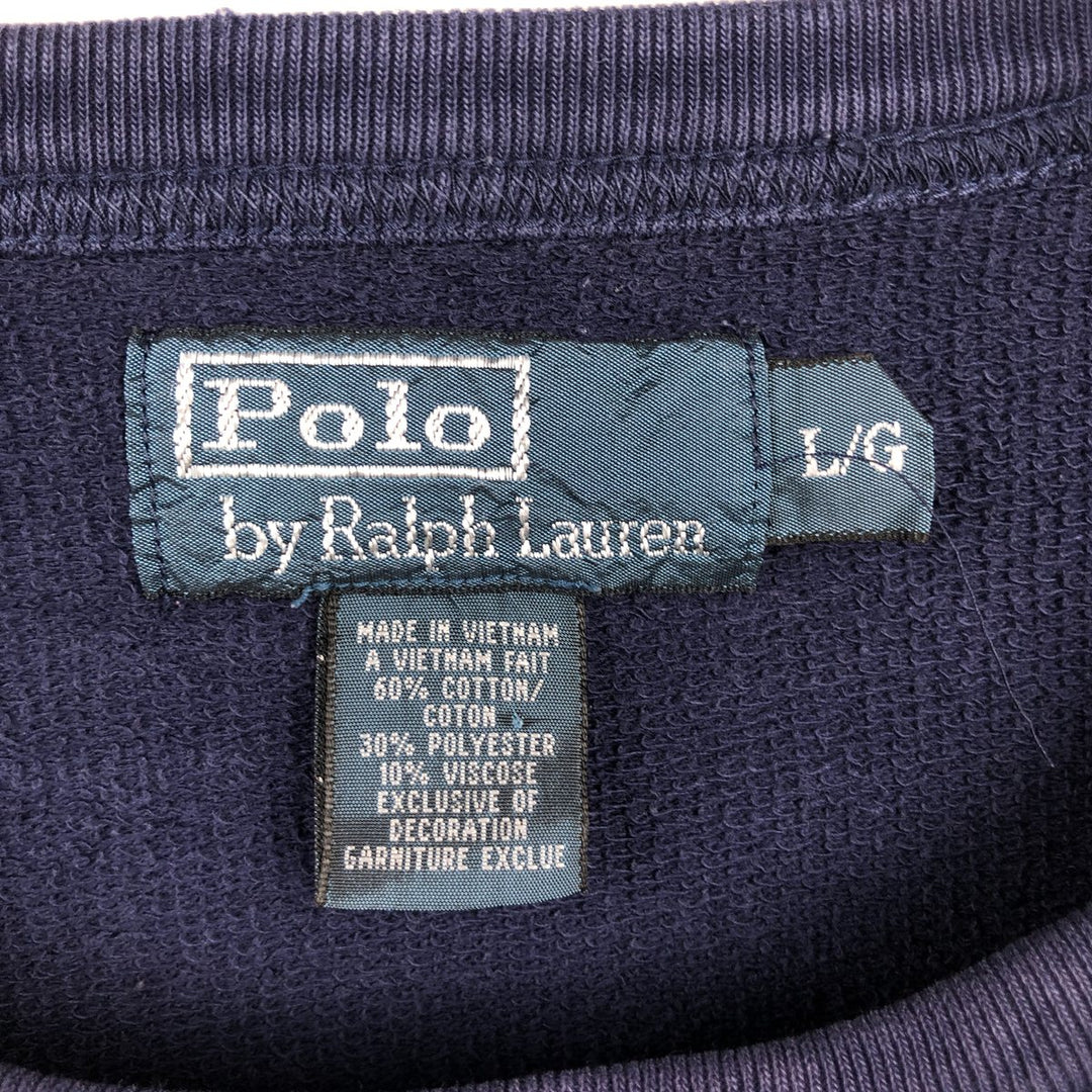 Ralph Lauren POLO by Ralph Lauren One Point Logo Sweatshirt Trainer Men's L size cotton navy blue type Vintage Second Hand