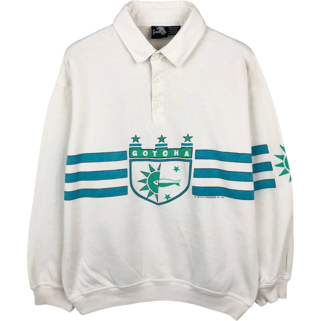 80'S GOTHA surf collared half-button printed sweatshirt, men's size M equivalent, vintage. polyester white type Vintage Second Hand
