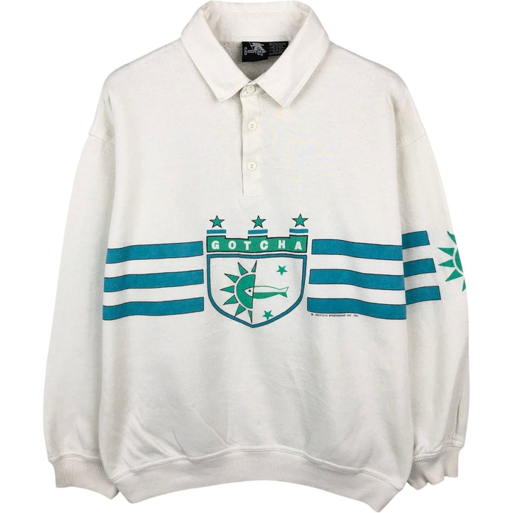 80'S GOTHA surf collared half-button printed sweatshirt, men's size M equivalent, vintage. polyester white type Vintage Second Hand