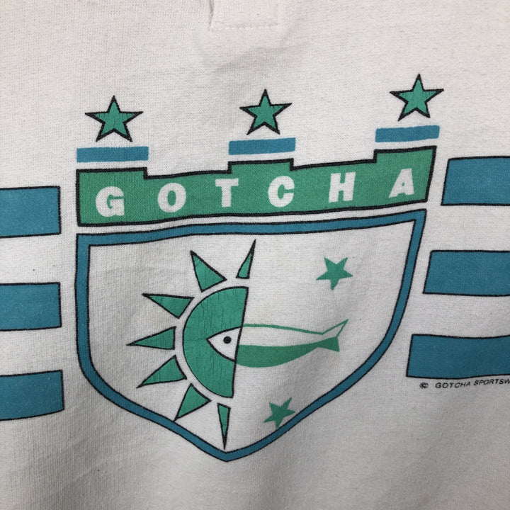 80'S GOTHA surf collared half-button printed sweatshirt, men's size M equivalent, vintage. polyester white type Vintage Second Hand