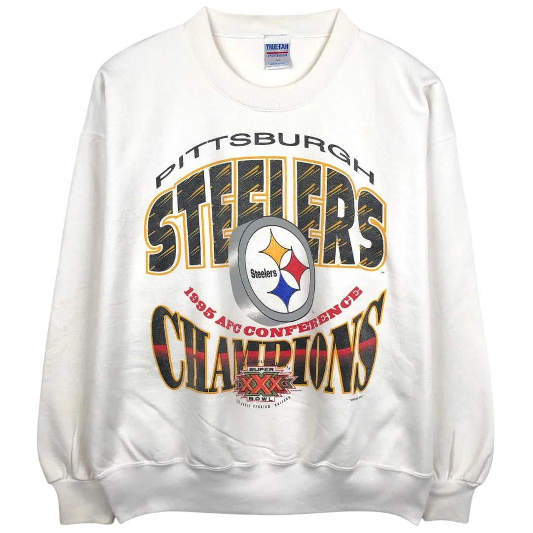 90'S TRUE-FAN Pittsburgh Steelers Super Bowl Print Sweatshirt, Made in USA, Men's Size L (approx.) cotton white type Vintage Second Hand