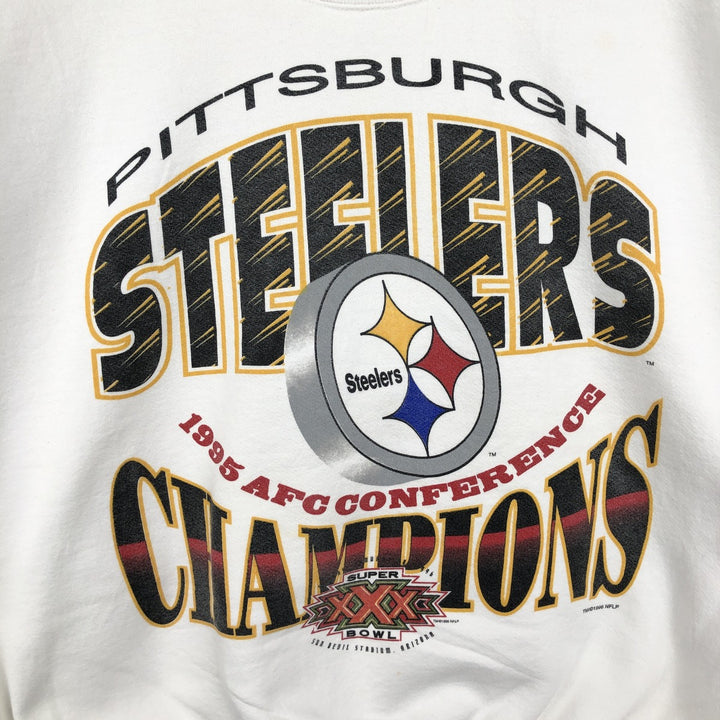90'S TRUE-FAN Pittsburgh Steelers Super Bowl Print Sweatshirt, Made in USA, Men's Size L (approx.) cotton white type Vintage Second Hand