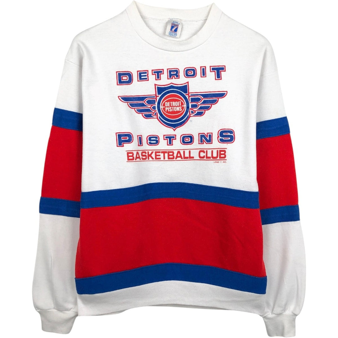 80s-90'S Logo Seven NBA Detroit Pistons Print Sweatshirt, Made in USA, Men's Size L (Equivalent), Vintage polyester white type Vintage Second Hand