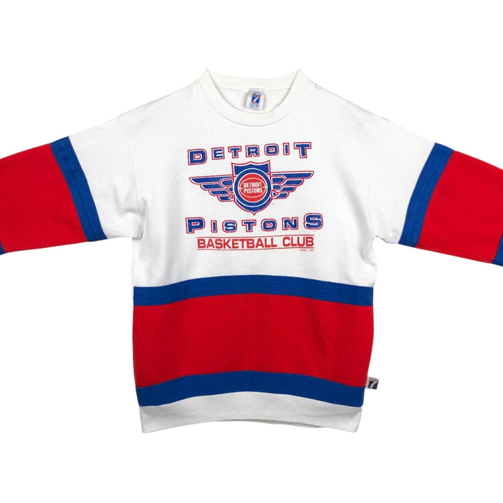 80s-90'S Logo Seven NBA Detroit Pistons Print Sweatshirt, Made in USA, Men's Size L (Equivalent), Vintage polyester white type Vintage Second Hand