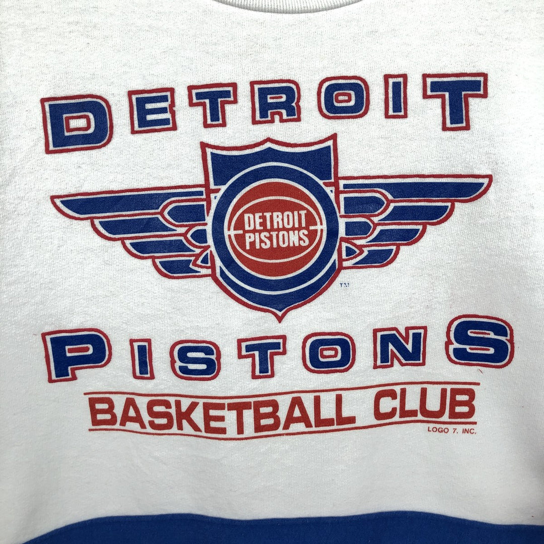 80s-90'S Logo Seven NBA Detroit Pistons Print Sweatshirt, Made in USA, Men's Size L (Equivalent), Vintage polyester white type Vintage Second Hand