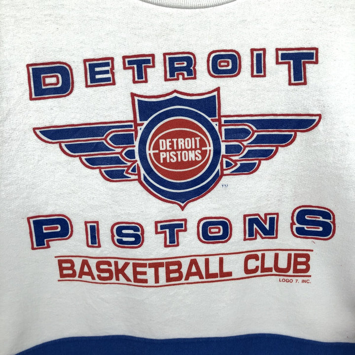 80s-90'S Logo Seven NBA Detroit Pistons Print Sweatshirt, Made in USA, Men's Size L (Equivalent), Vintage polyester white type Vintage Second Hand