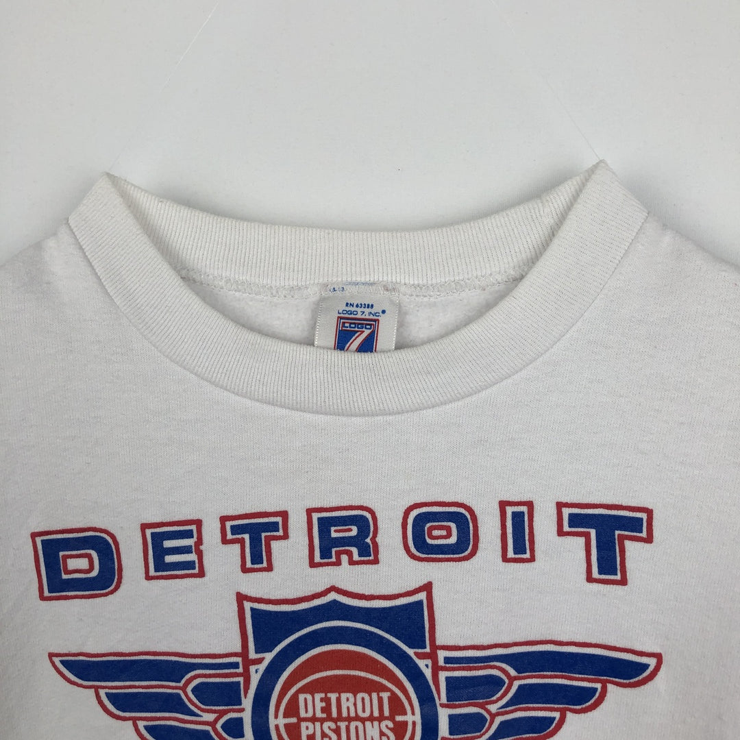 80s-90'S Logo Seven NBA Detroit Pistons Print Sweatshirt, Made in USA, Men's Size L (Equivalent), Vintage polyester white type Vintage Second Hand