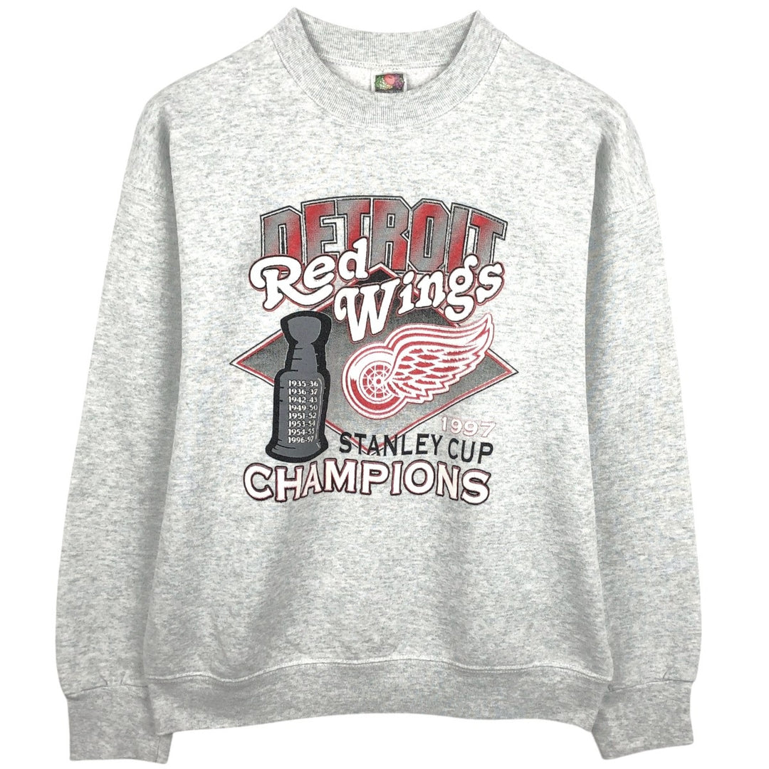 90'S Fruit of the Loom NHL Detroit Red Wings Print Sweatshirt (Men's Size L) cotton gray type Vintage Second Hand