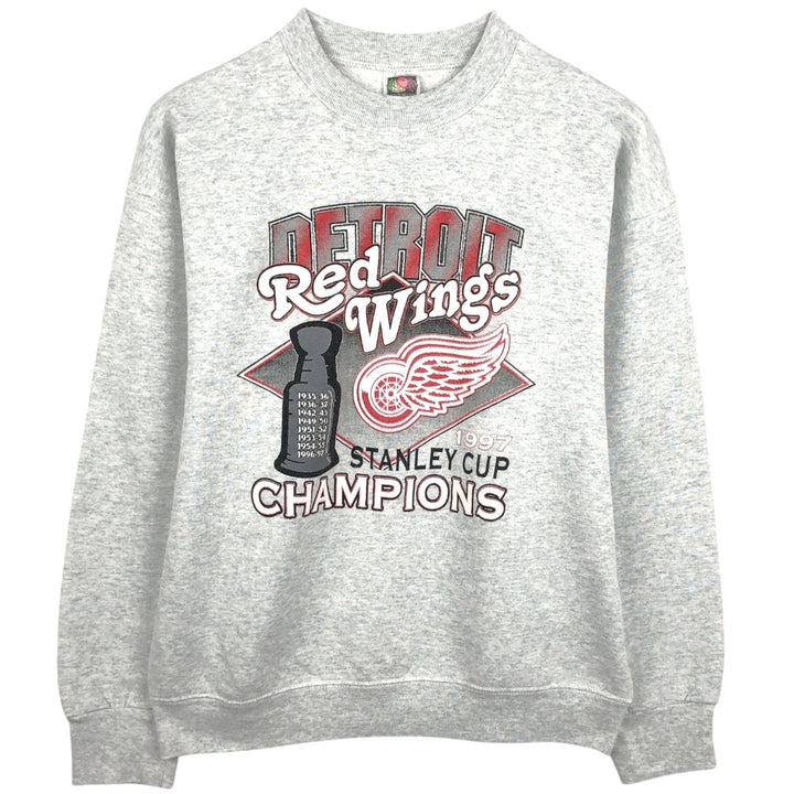 90'S Fruit of the Loom NHL Detroit Red Wings Print Sweatshirt (Men's Size L) cotton gray type Vintage Second Hand