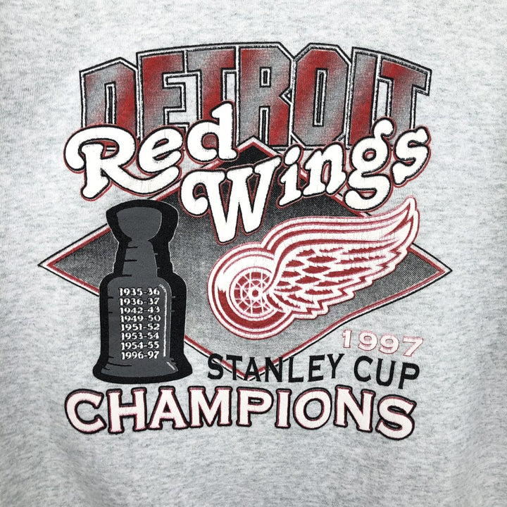90'S Fruit of the Loom NHL Detroit Red Wings Print Sweatshirt (Men's Size L) cotton gray type Vintage Second Hand